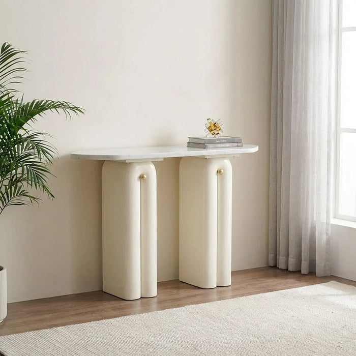 Qasr Marble Top Console Table With  MirrorÊ - White Grey/Pearl White