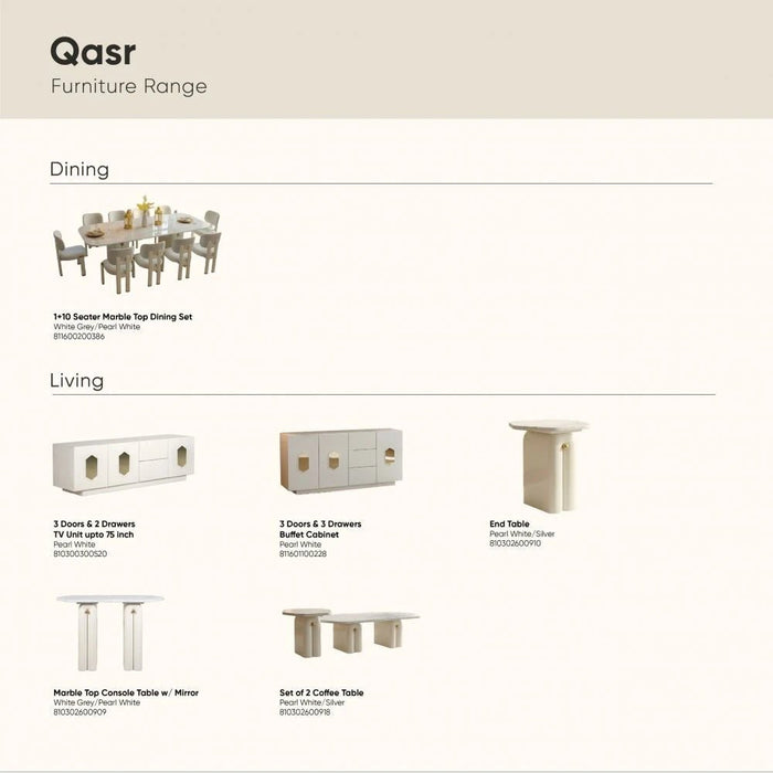 Qasr Marble Top Console Table With  MirrorÊ - White Grey/Pearl White