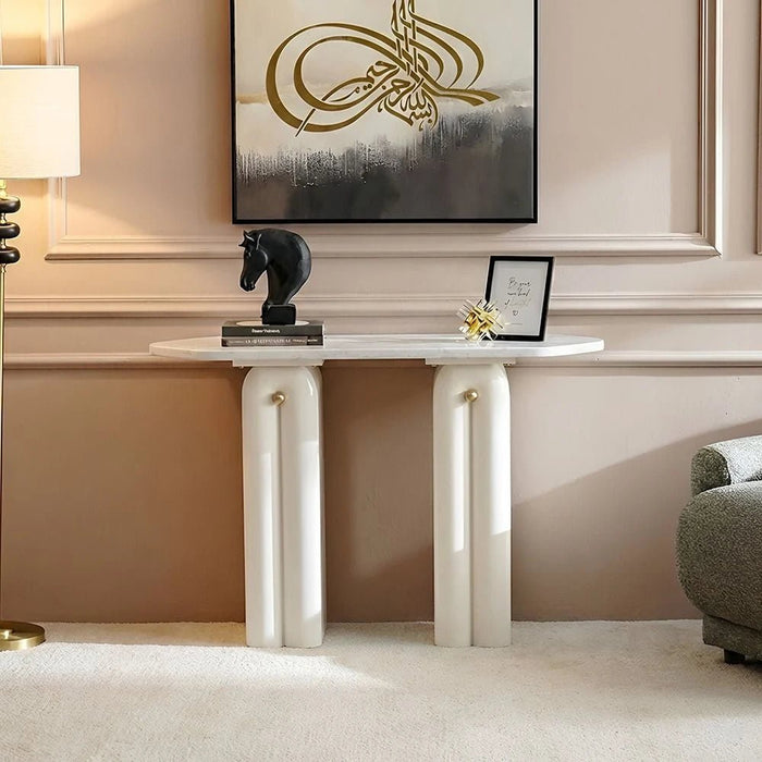 Qasr Marble Top Console Table With  MirrorÊ - White Grey/Pearl White