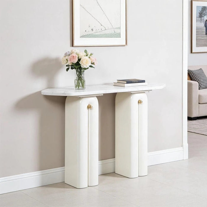 Qasr Marble Top Console Table With  MirrorÊ - White Grey/Pearl White