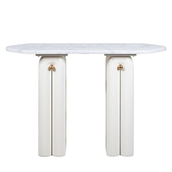 Qasr Marble Top Console Table With  MirrorÊ - White Grey/Pearl White