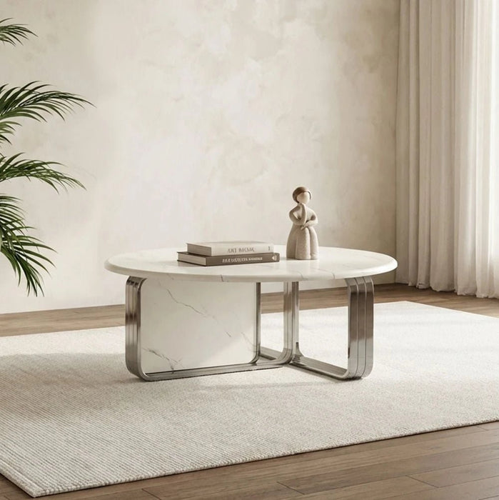 Retrova Round Coffee Table - White Grey/Gunmetal