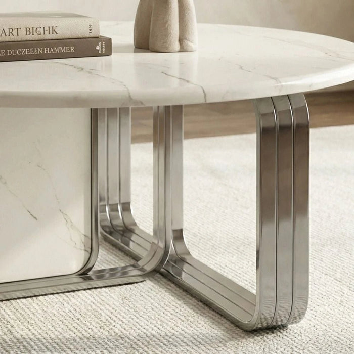 Retrova Round Coffee Table - White Grey/Gunmetal