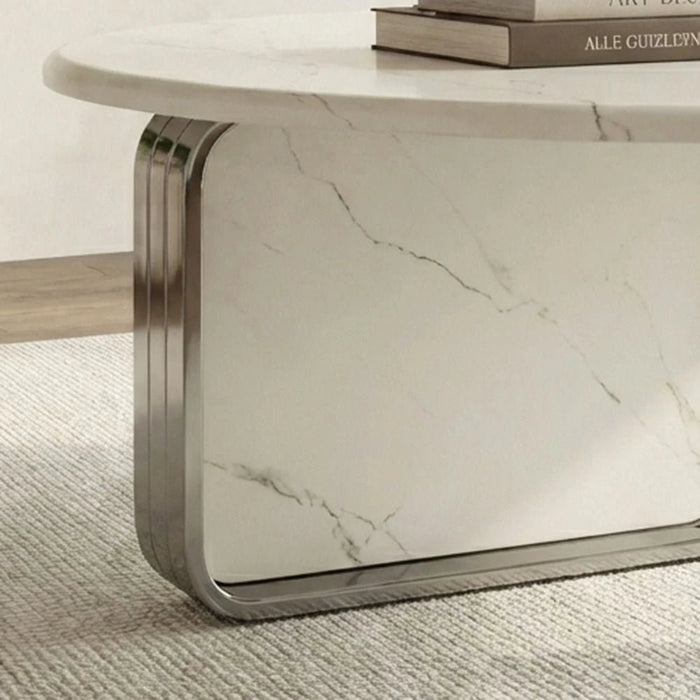 Retrova Round Coffee Table - White Grey/Gunmetal