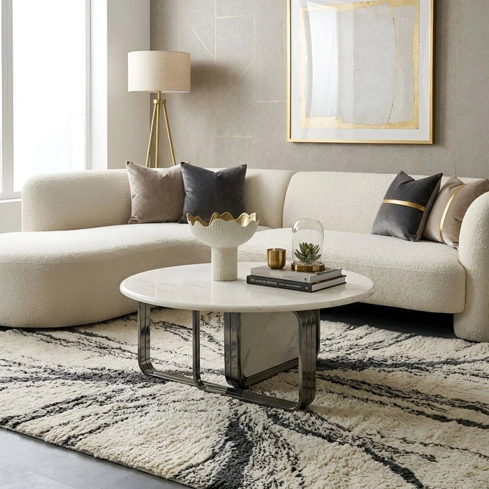 Retrova Round Coffee Table - White Grey/Gunmetal
