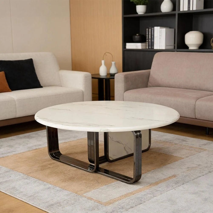 Retrova Round Coffee Table - White Grey/Gunmetal