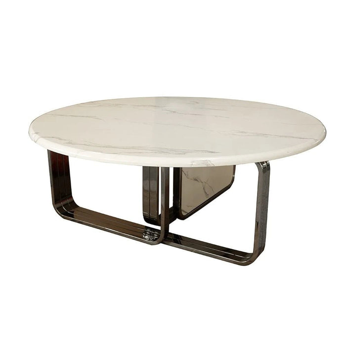 Retrova Round Coffee Table - White Grey/Gunmetal