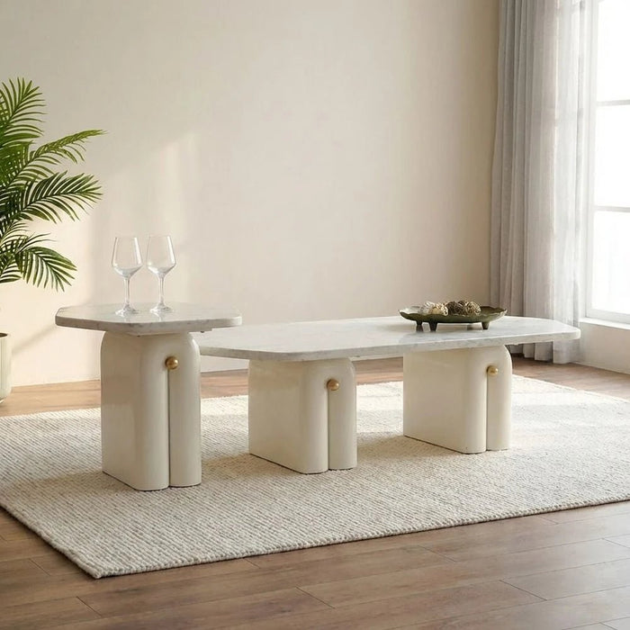 Qasr Set of 2 Coffee Table -Pearl White/Silver