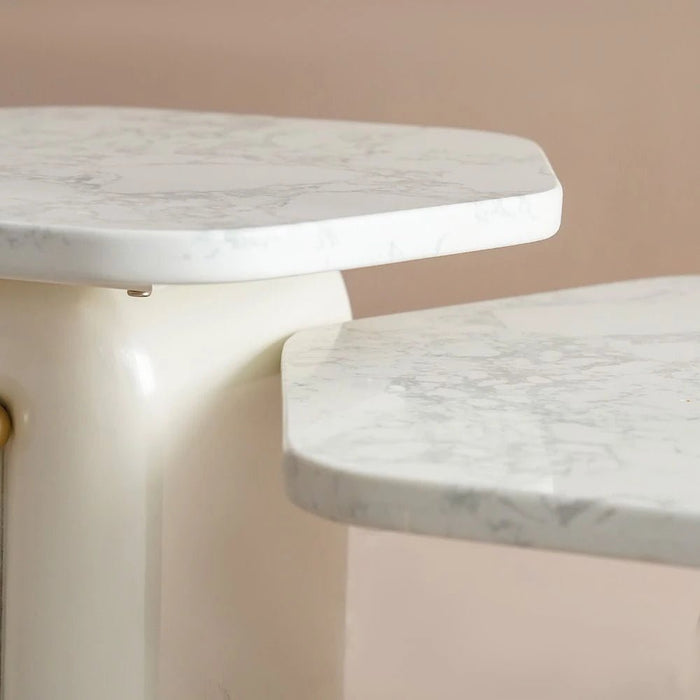 Qasr Set of 2 Coffee Table -Pearl White/Silver