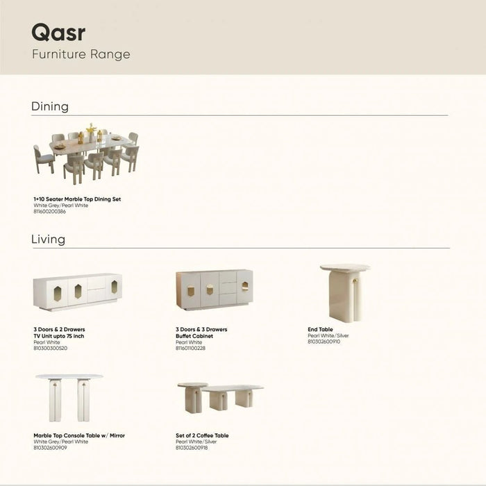 Qasr Set of 2 Coffee Table -Pearl White/Silver