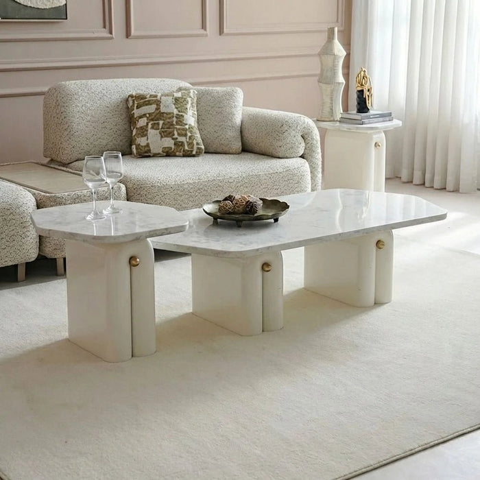 Qasr Set of 2 Coffee Table -Pearl White/Silver