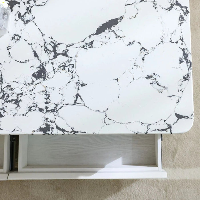 Akira Stone Top Coffee Table With 4 Drawers-White/Grey