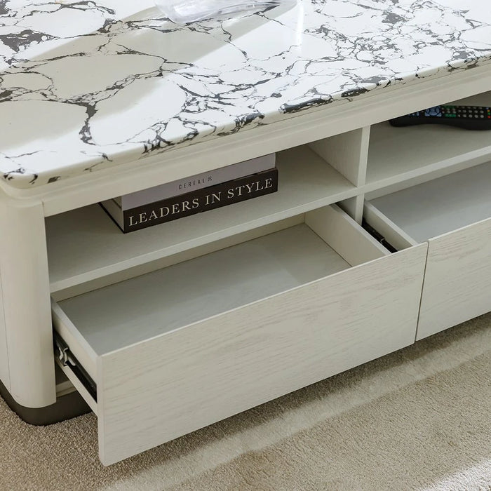 Akira Stone Top Coffee Table With 4 Drawers-White/Grey