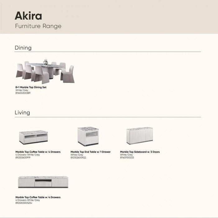 Akira Stone Top Coffee Table With 4 Drawers-White/Grey