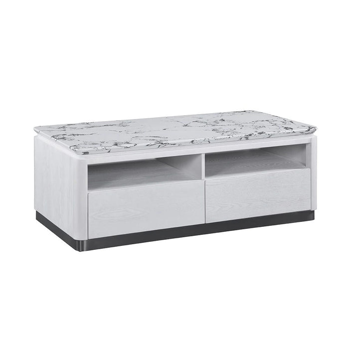 Akira Stone Top Coffee Table With 4 Drawers-White/Grey