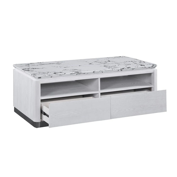 Akira Stone Top Coffee Table With 4 Drawers-White/Grey