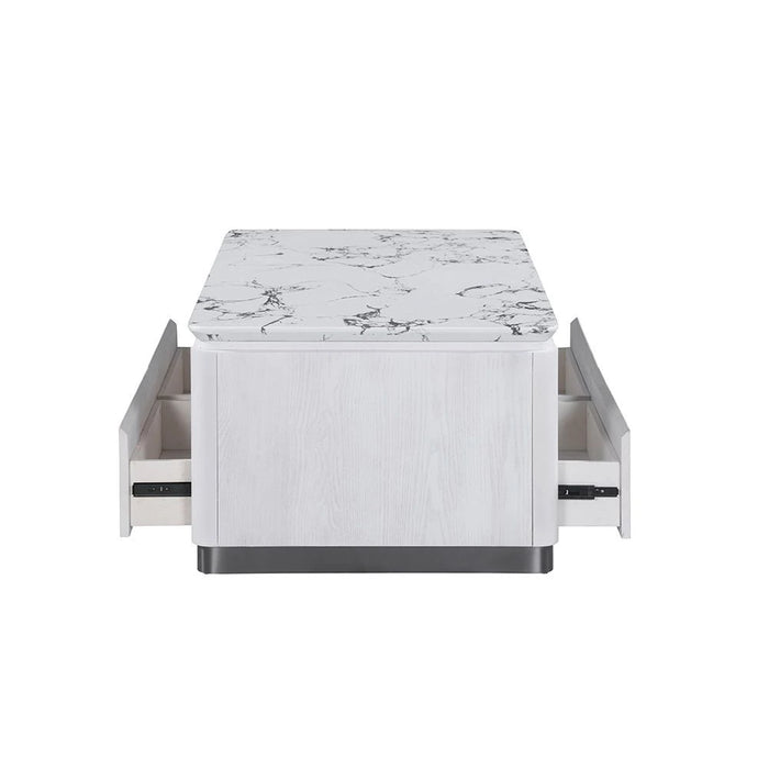 Akira Stone Top Coffee Table With 4 Drawers-White/Grey