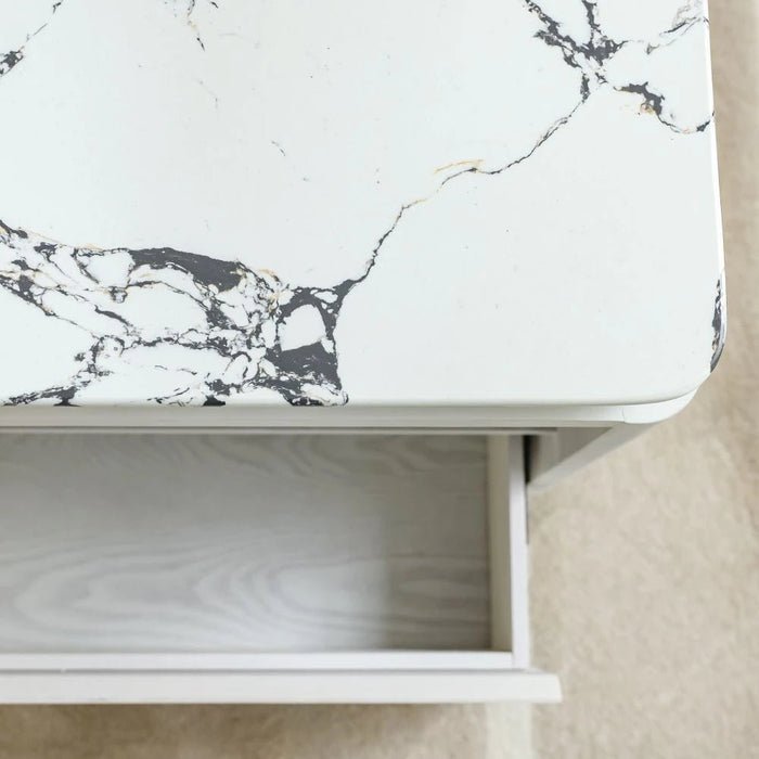 Akira Stone Top End Table With 1 Drawer -White/Grey