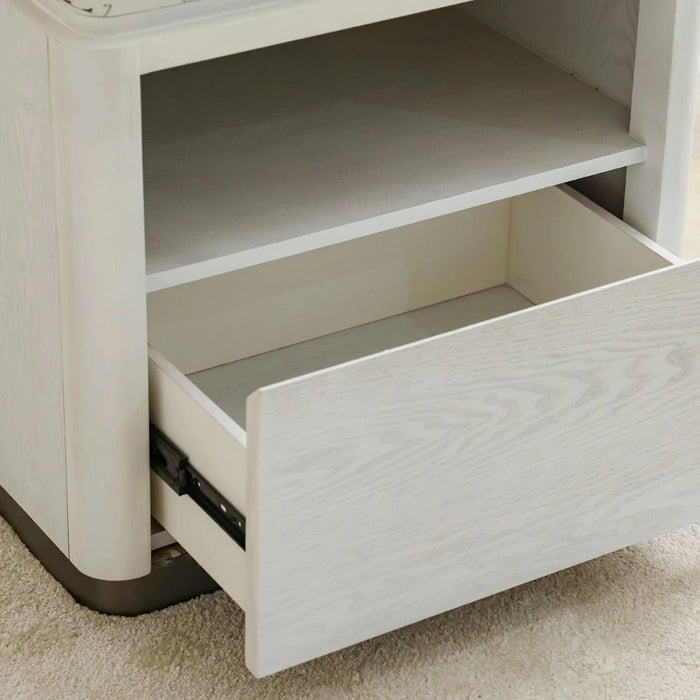 Akira Stone Top End Table With 1 Drawer -White/Grey