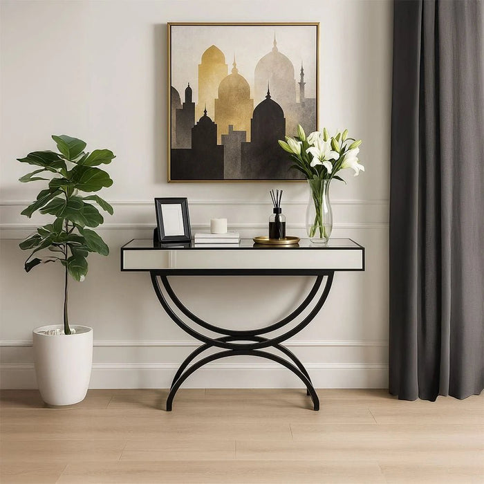 String Console Table with Metal Base - Silver/Black - With 2-Year Warranty