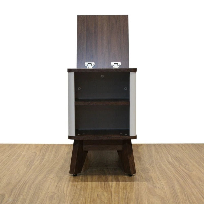 Homy Side Table With  Top Door And Storages -Light Grey/Walnut