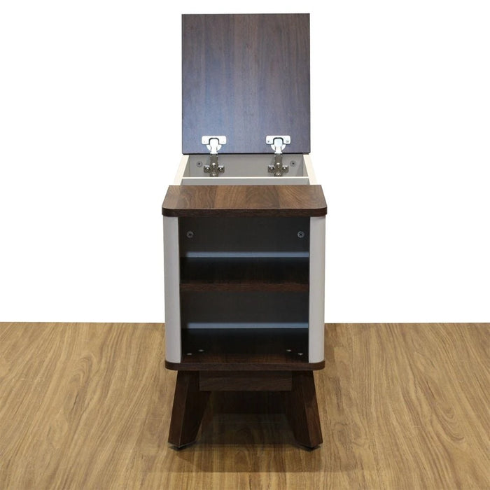 Homy Side Table With  Top Door And Storages -Light Grey/Walnut