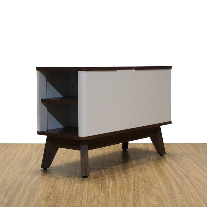 Homy Side Table With  Top Door And Storages -Light Grey/Walnut