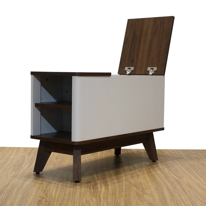 Homy Side Table With  Top Door And Storages -Light Grey/Walnut