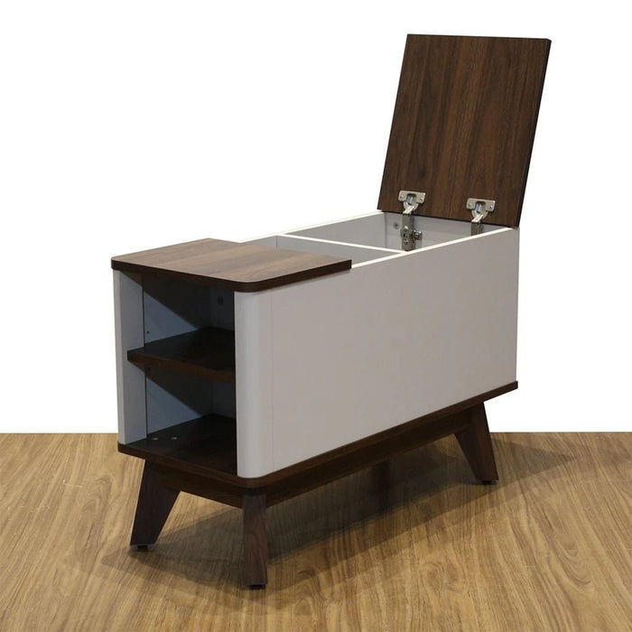Homy Side Table With  Top Door And Storages -Light Grey/Walnut