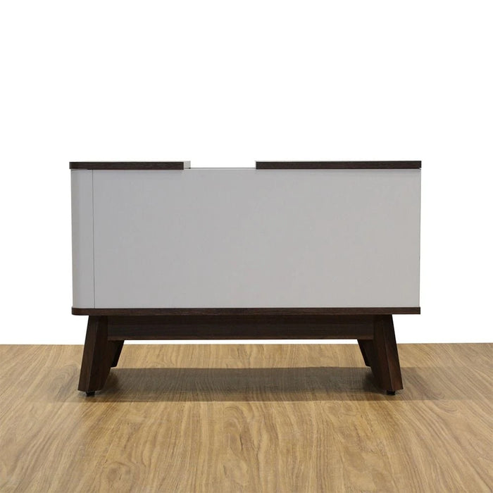 Homy Side Table With  Top Door And Storages -Light Grey/Walnut