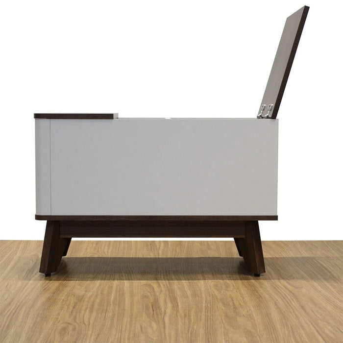 Homy Side Table With  Top Door And Storages -Light Grey/Walnut