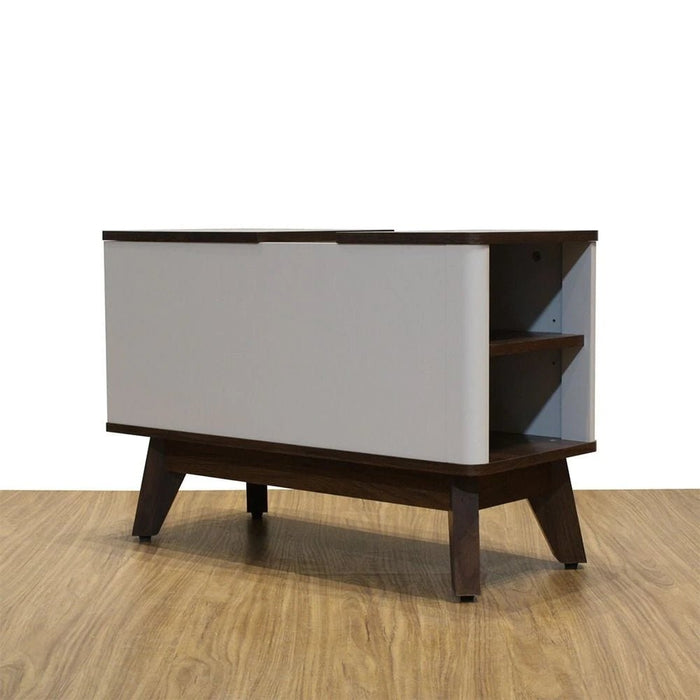 Homy Side Table With  Top Door And Storages -Light Grey/Walnut