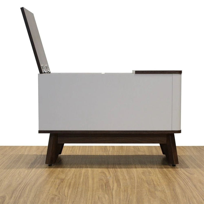 Homy Side Table With  Top Door And Storages -Light Grey/Walnut
