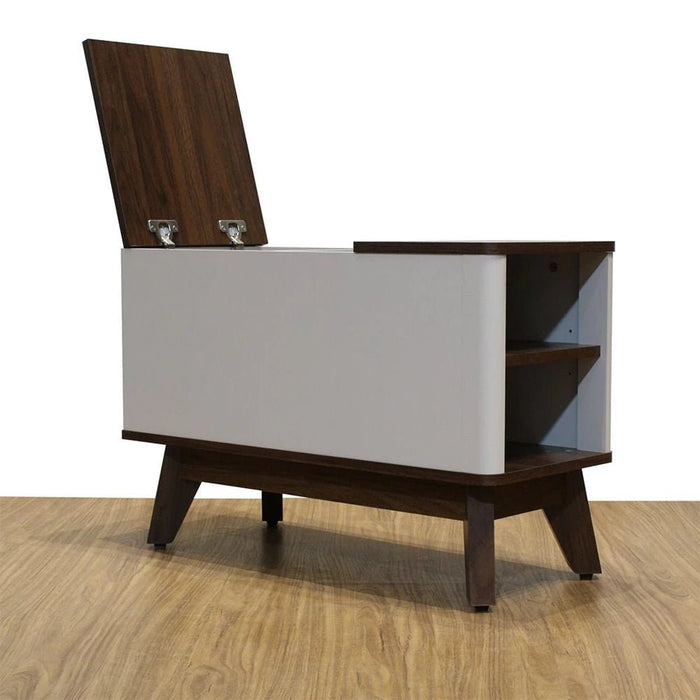Homy Side Table With  Top Door And Storages -Light Grey/Walnut