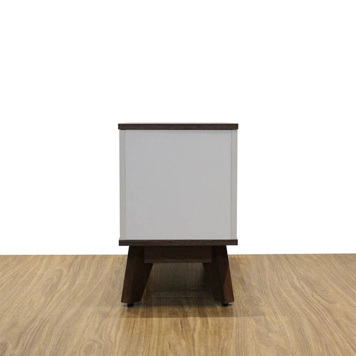 Homy Side Table With  Top Door And Storages -Light Grey/Walnut