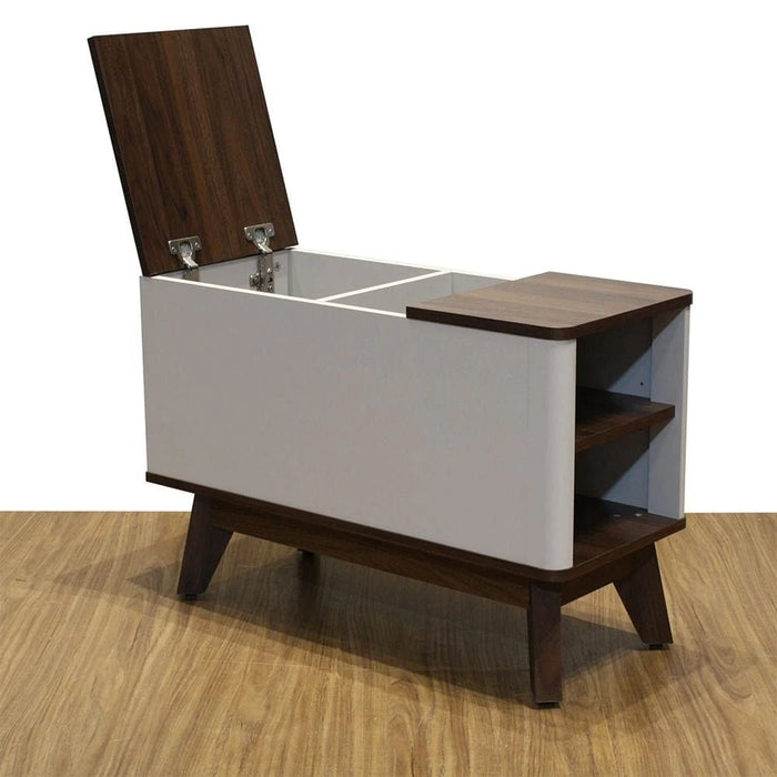 Homy Side Table With  Top Door And Storages -Light Grey/Walnut