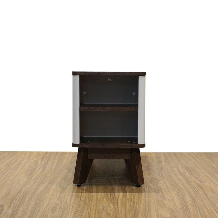 Homy Side Table With  Top Door And Storages -Light Grey/Walnut