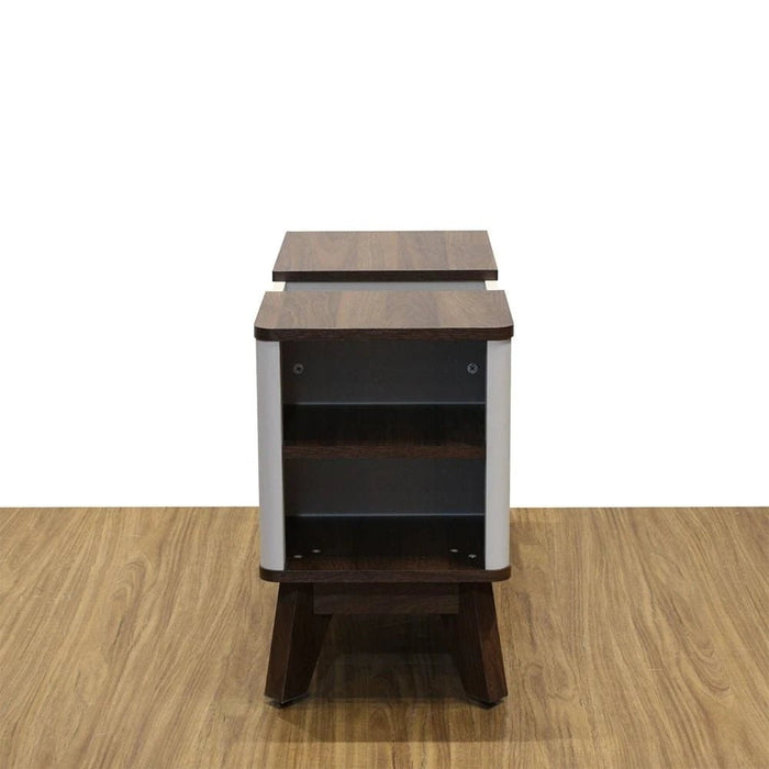 Homy Side Table With  Top Door And Storages -Light Grey/Walnut