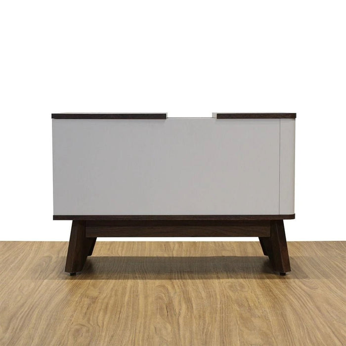 Homy Side Table With  Top Door And Storages -Light Grey/Walnut