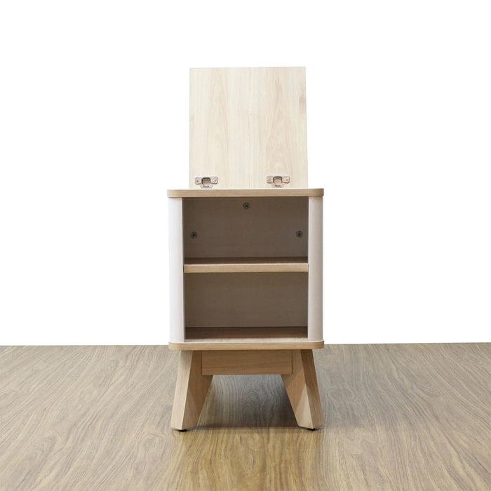 Homy Side Table with Top Door and Storage - Oak/White - With 2-Year Warranty