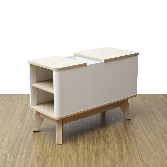 Homy Side Table with Top Door and Storage - Oak/White - With 2-Year Warranty