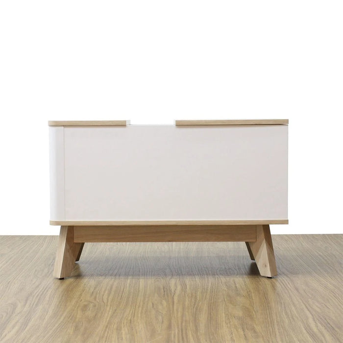Homy Side Table with Top Door and Storage - Oak/White - With 2-Year Warranty