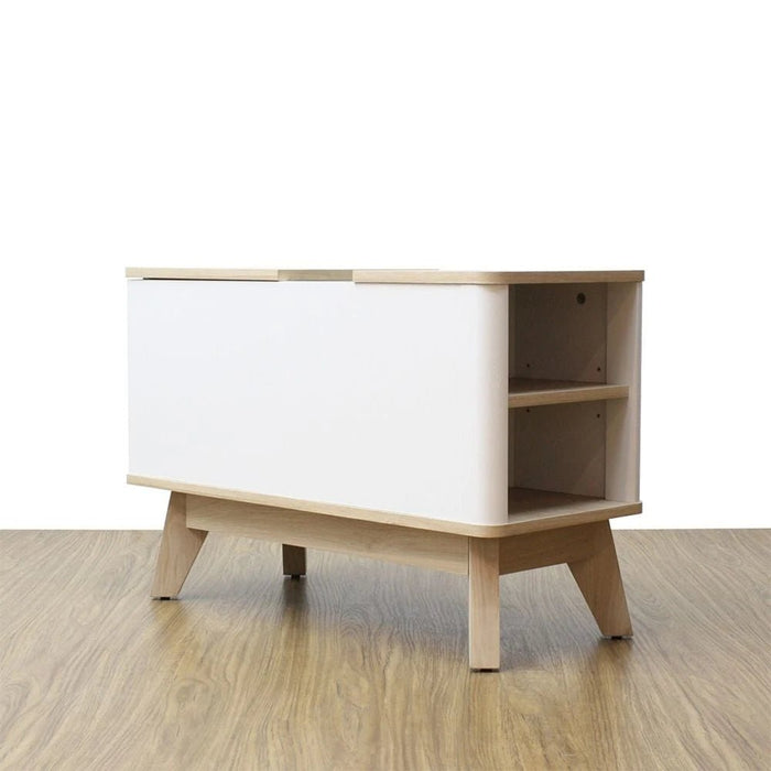 Homy Side Table with Top Door and Storage - Oak/White - With 2-Year Warranty