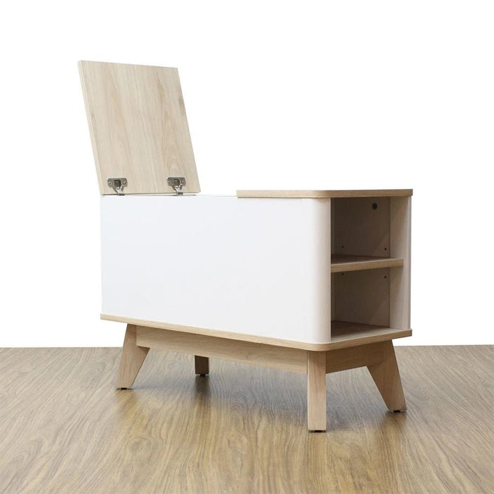 Homy Side Table with Top Door and Storage - Oak/White - With 2-Year Warranty