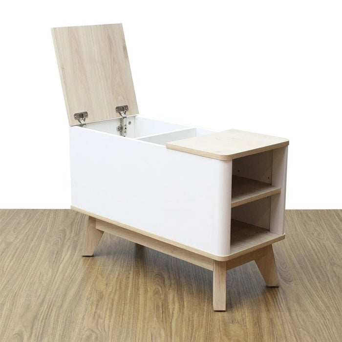 Homy Side Table with Top Door and Storage - Oak/White - With 2-Year Warranty