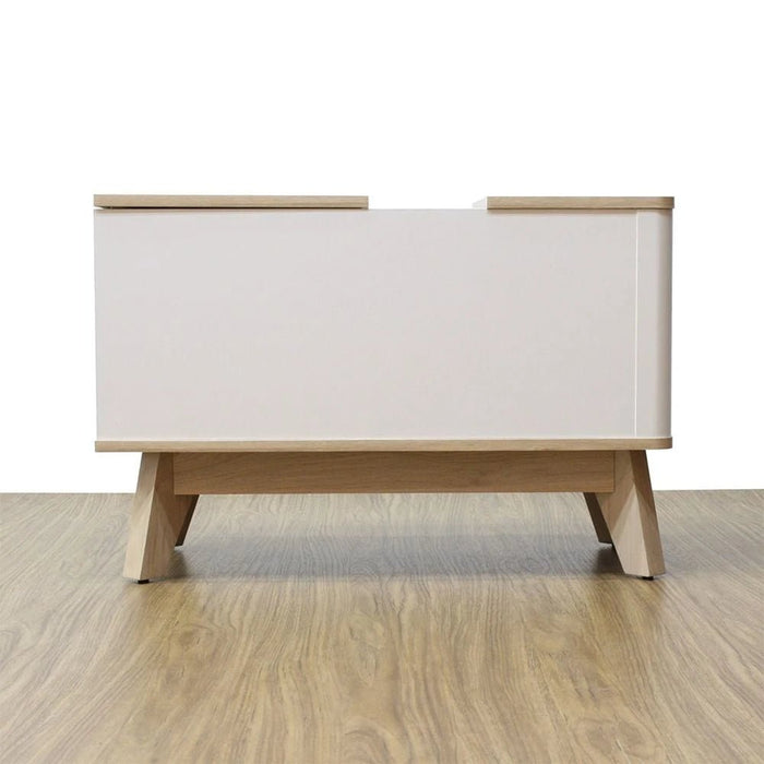 Homy Side Table with Top Door and Storage - Oak/White - With 2-Year Warranty
