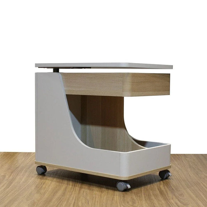 Tavira Side Table with Shelves and Revolving Top - Light Grey/Oak - With 2-Year Warranty