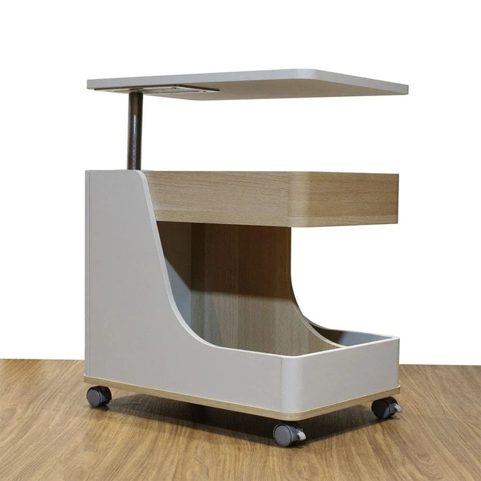 Tavira Side Table with Shelves and Revolving Top - Light Grey/Oak - With 2-Year Warranty