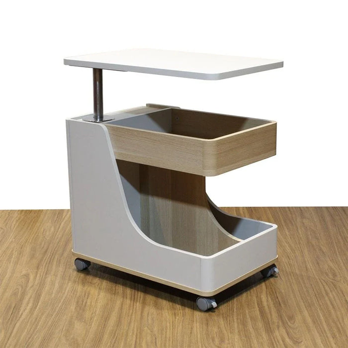 Tavira Side Table with Shelves and Revolving Top - Light Grey/Oak - With 2-Year Warranty