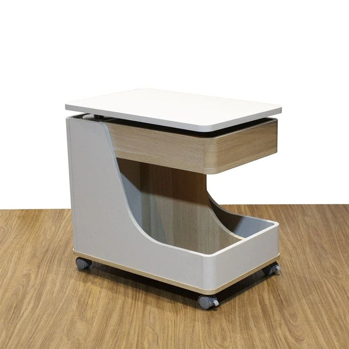 Tavira Side Table with Shelves and Revolving Top - Light Grey/Oak - With 2-Year Warranty